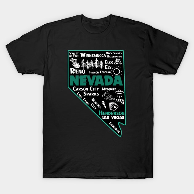 Henderson Nevada Map Las Vegas Winnemucca Reno Elko Ely Carson City Boulder City  Laughkin T-Shirt by BoogieCreates